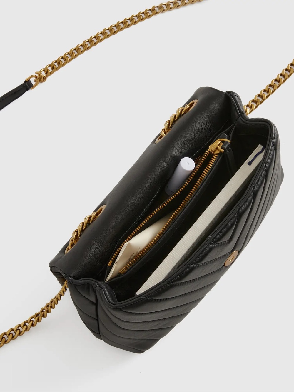 Quince Black Quilted convertible Crossbody Bag with Gold Chain - Picture 13 of 14